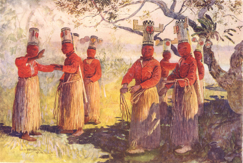 BRAZIL. Masked dancers of Opaina, river Apaporis, Brazil;  1900 old print